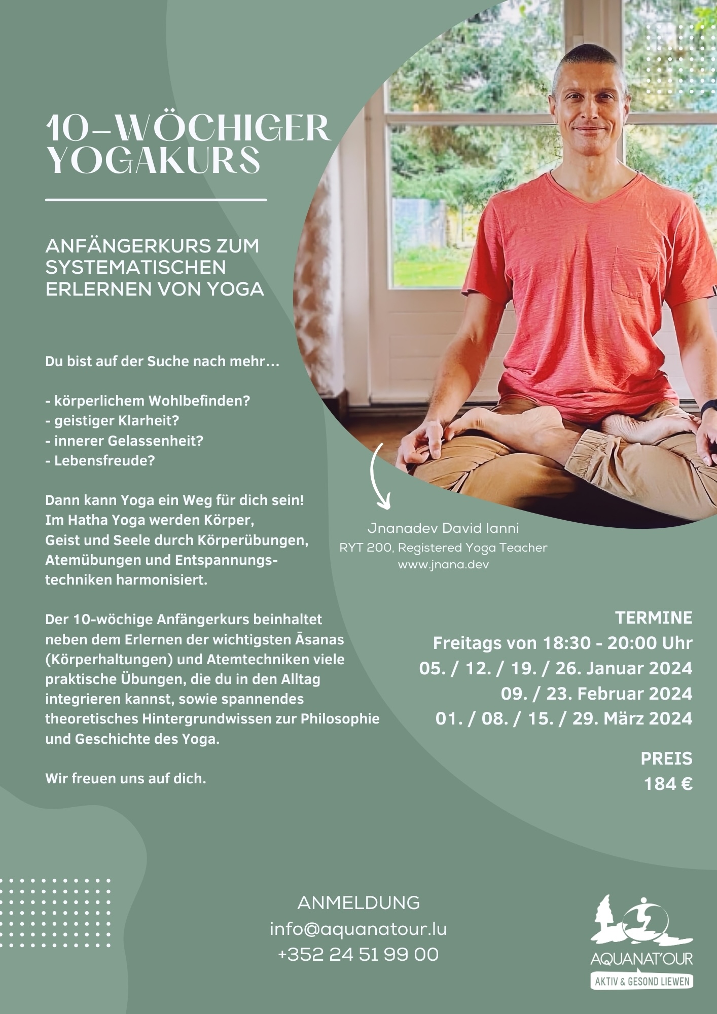 Plakat für Yogakurs mit Jnanadev im AquaNat’our